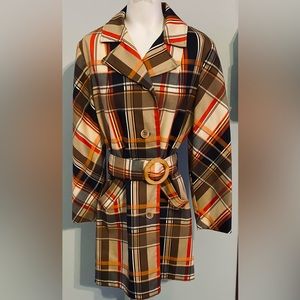 Rare Vtg Montgomery Ward Plaid Trench Coat Med Mod / gogo Vibe Mint! Must Have!